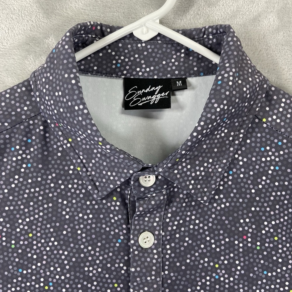 Sunday Swagger Shirt men's Medium Golf Polo Performance Polka Dot AOP Print